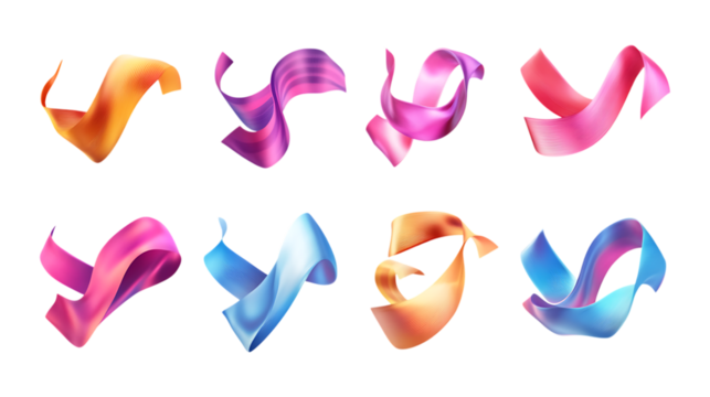 Pack Ribbon Sign Set in Different Poses Against Transparent Background for Graphic Design, Labels, or Festive Decoration - Powered by Adobe