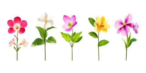 Naklejka premium Pack Spring Flower Set in Different Poses Against Transparent Background for Floral, Seasonal, or Nature Designs