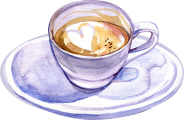 Watercolor coffee cup illustration, latte love coffee art isolated