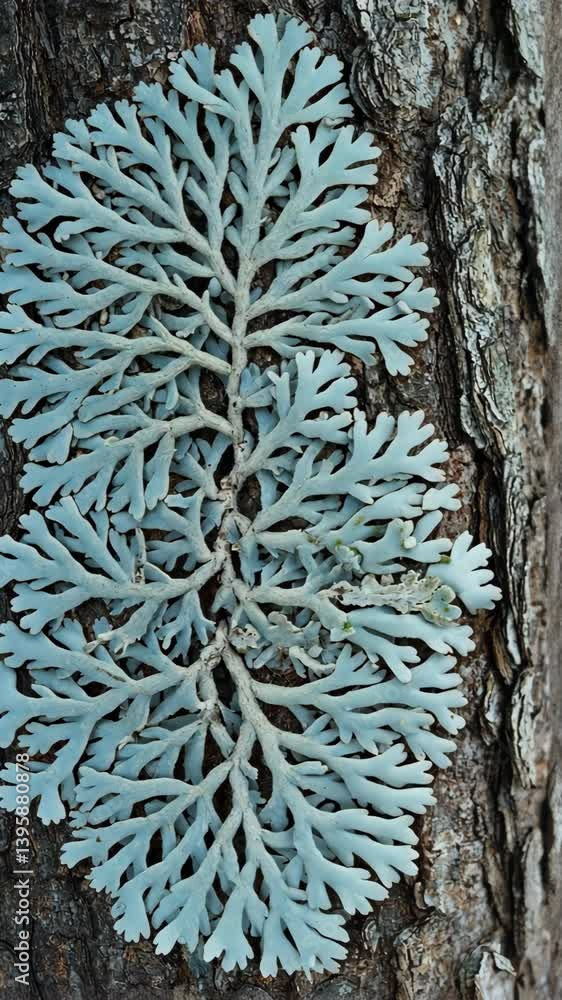 Aufkleber lichen growing on a tree trunk in a forest during the daytime showcasing intricate patterns and text