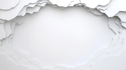 Obraz premium Abstract white paper cutout forming an irregular frame with layered edges, minimalist background, and creative design concept for modern art.