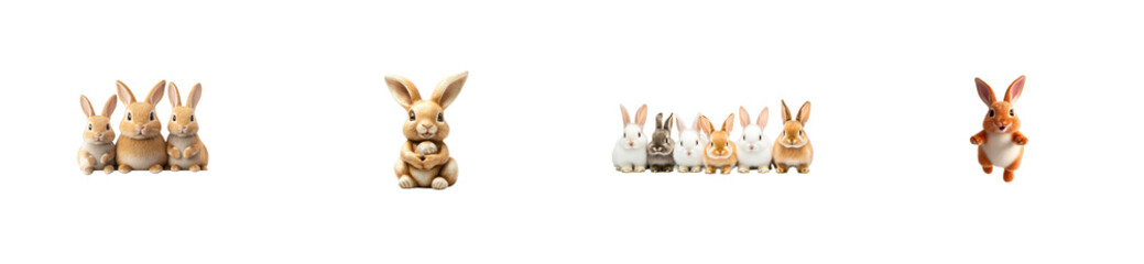 Fototapeta premium Cute bunny collection of bunnies, cut out transparent