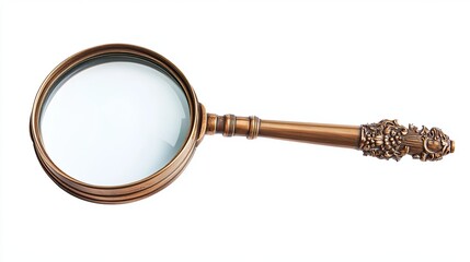 Classic vintage-style magnifying glass lens, isolated on a white background. High-resolution image