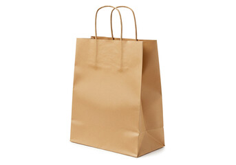 A simple kraft paper shopping bag ready for a day of errands, showcasing a neutral beige tone against a bright white background.