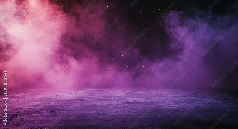 Wall mural an empty room is set against a backdrop of abstract purple with spotlights and lights that shine bri