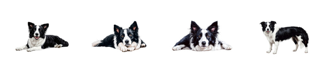 Border Collie dogs breed different poses, cut out transparent