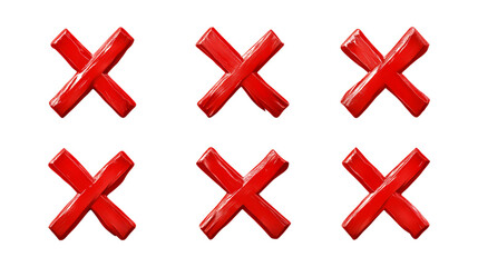 Obraz premium Pack Red X Mark Symbol Set in Different Poses Against Transparent Background for Warning Signs, UI Design, or Error Indicators