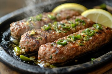a serving of a chapli kabab on a sizzling plate