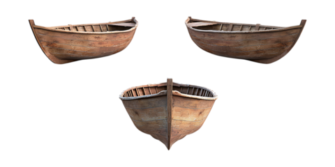Pack Wooden Boat Set in Different Poses Against Transparent Background for Marine Illustrations, Nautical Branding, or Travel Promotions