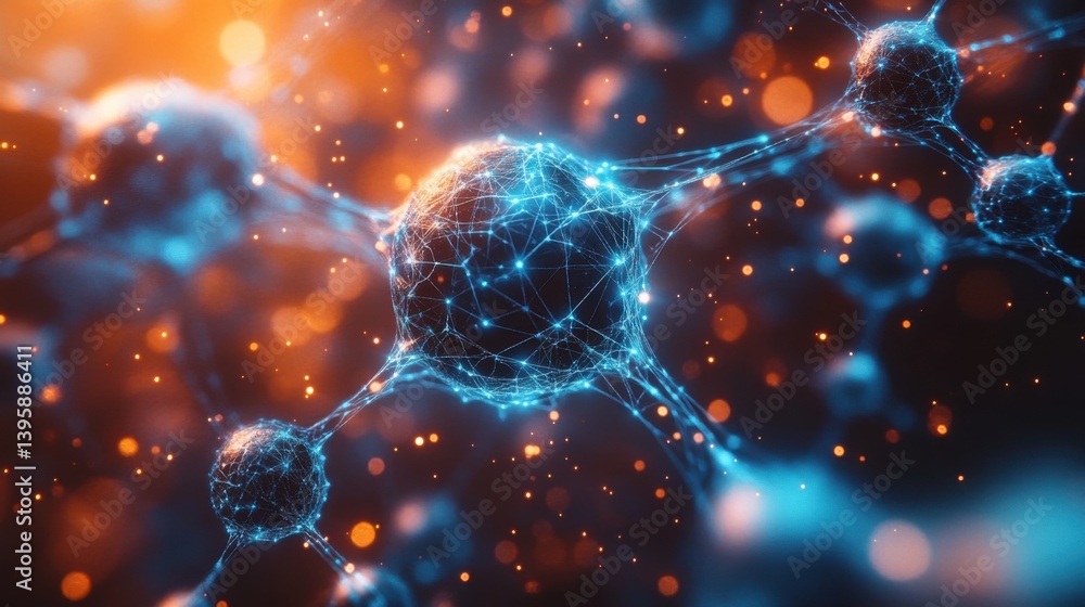 Poster high-resolution visualization of interconnected molecules in a vibrant scientific environment
