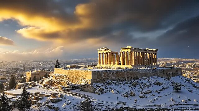 Snowy Parthenon: Athens Winter Wonderland