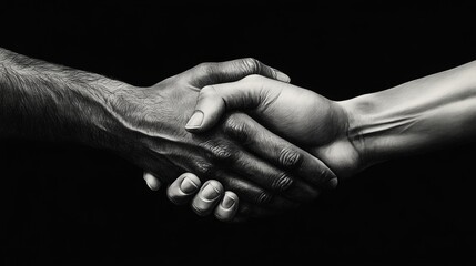Handshake symbolizing unity and agreement in business studio environment black and white photography