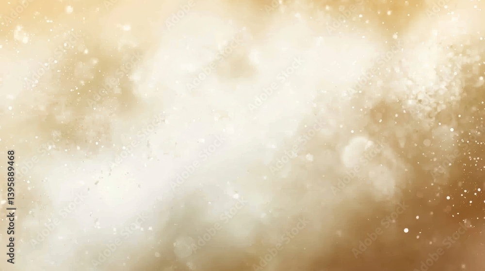 Poster abstract gold and white background with light particles and bokeh effect.