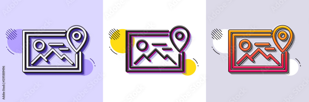 Poster photo location line icon. halftone dotted pattern. gradient icon with grain shadow. image thumbnail 