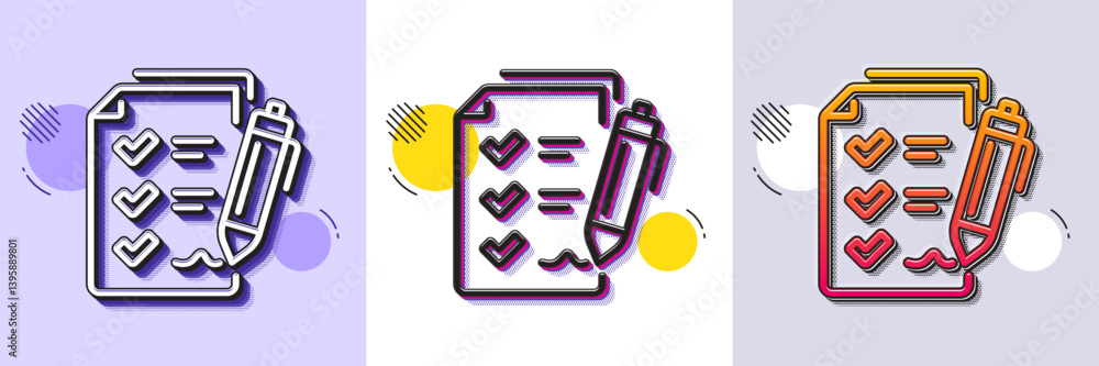 Poster survey checklist line icon. halftone dotted pattern. gradient icon with grain shadow. report sign. b