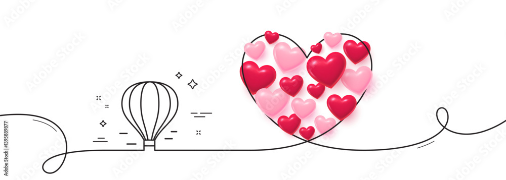 Aufkleber air balloon line icon. continuous line big heart. flight transport with basket sign. aircraft symbol