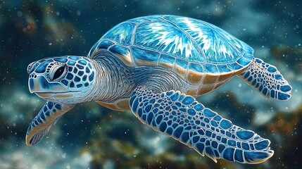 Fototapeta premium Majestic sea turtle gracefully navigating through a vibrant underwater realm