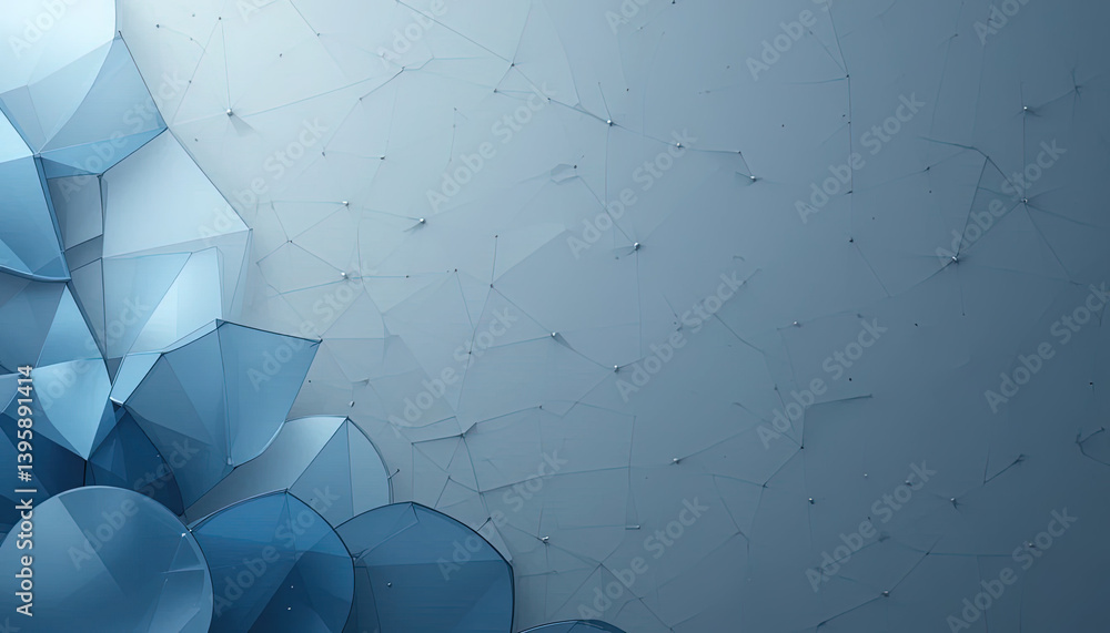 Poster a digital artwork featuring a pattern of interconnected, polygon-like shapes in cool shades.