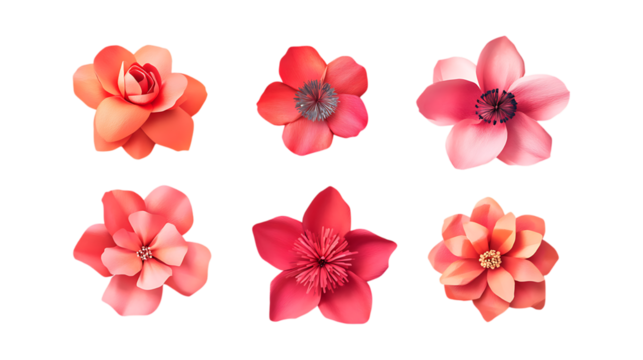 Pack Torn Paper Flower Set in Different Poses on Transparent Background for Art, Craft, and Handmade-Themed Designs