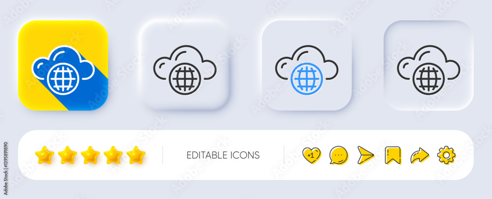 Poster cloud computing line icon. neumorphic, flat shadow, 3d buttons. internet data storage sign. file hos