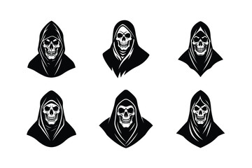 skull in hood  grim reaper style vector art silhouette