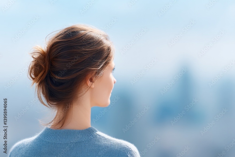 Poster capture minimalist portrait of person with blurred cityscape background emphasizing diversity throug