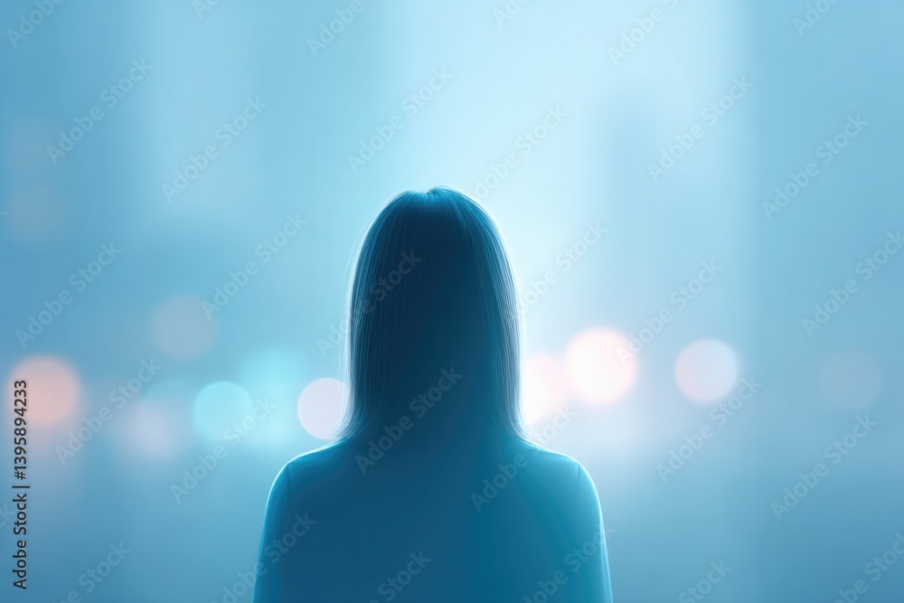 Poster capture minimalist portrait of person with blurred cityscape background emphasizing diversity throug
