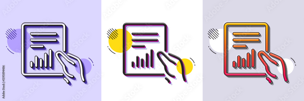 Poster hold report document line icon. halftone dotted pattern. gradient icon with grain shadow. analysis c