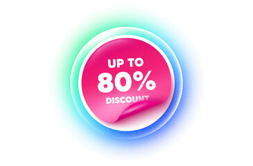 Discount tag sticker blue gradient. Paper offer price tag. Up to 80 percent discount. Sale offer price sign. Special offer symbol. Save 80 percentages. Sticker label. Grain dots effect. Vector