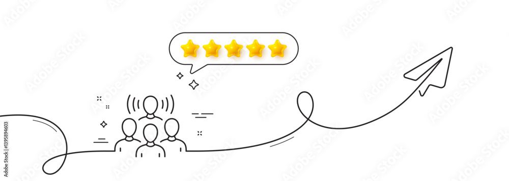 Poster team work line icon. continuous line with share plane. squad sign. community group symbol. five star