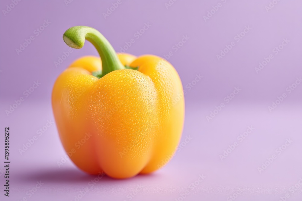 Poster capture minimalistic image of single fresh bell pepper on smooth solid color background