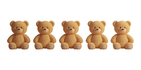 Pack Teddy Bear Set in Different Poses on Transparent Background for Toys, Childhood, and Gift-Themed Designs
