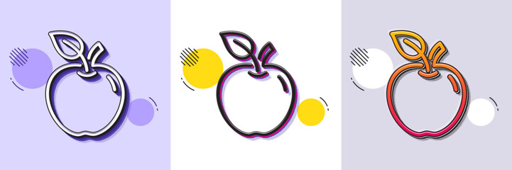 Apple line icon. Halftone dotted pattern. Gradient icon with grain shadow. Fresh fruit sign. Natural food symbol. Line apple icon. Various designs. Vector