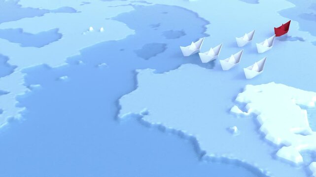 leadership red boat ship on top follow white boats