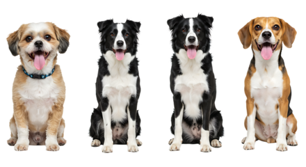 Group of Different Dogs Sitting on White Background