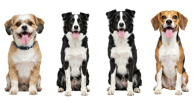 Group of Different Dogs Sitting on White Background