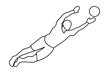 Goalkeeper Vector Illustration Outlined Reaching For The Ball With Gloved Hands