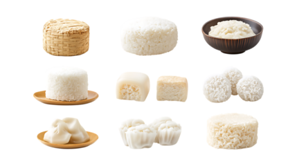 Pack Rice Cake Set in Different Poses Against Transparent Background for Bakery Promotion, Dessert Branding, or Food Packaging
