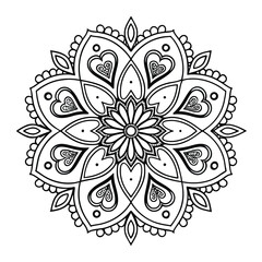 Black complex doodle mandala on a transparent background, for printable coloring.