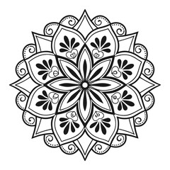 Black complex doodle mandala on a transparent background, for printable coloring.