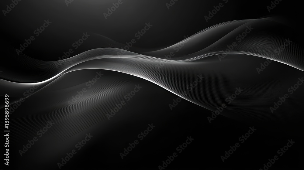 Canvas Prints abstract grayscale flowing wave design on black background.