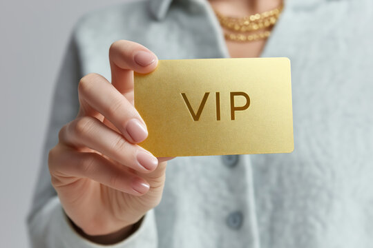 luxury vip access card held by woman’s hand in stylish neutral outfit for exclusive membership or invitation concept