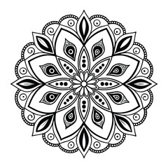 Black complex doodle mandala on a transparent background, for printable coloring.