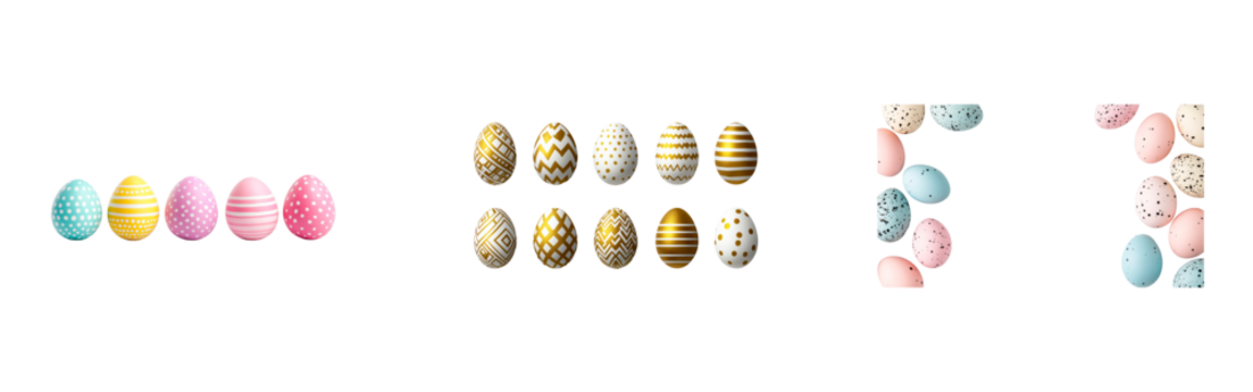 Assortment of easter eggs, different design elements, cut out transparent