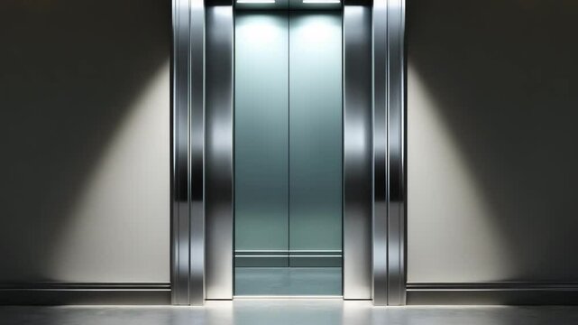 Blank metallic silver elevator door for branding on the wall.