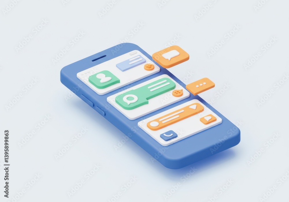Poster blue phone displaying various application interfaces
