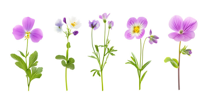 Pack Spring Flower Set in Different Poses Against Transparent Background for Floral, Seasonal, or Nature Designs