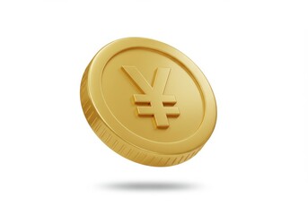 Obraz premium Close up of a single golden yen coin isolated on white background