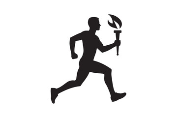 Man holding a torch that says fire icon silhouette on white background. (01)