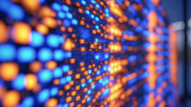 Close-up abstract backdrop of a vibrant colored LED display